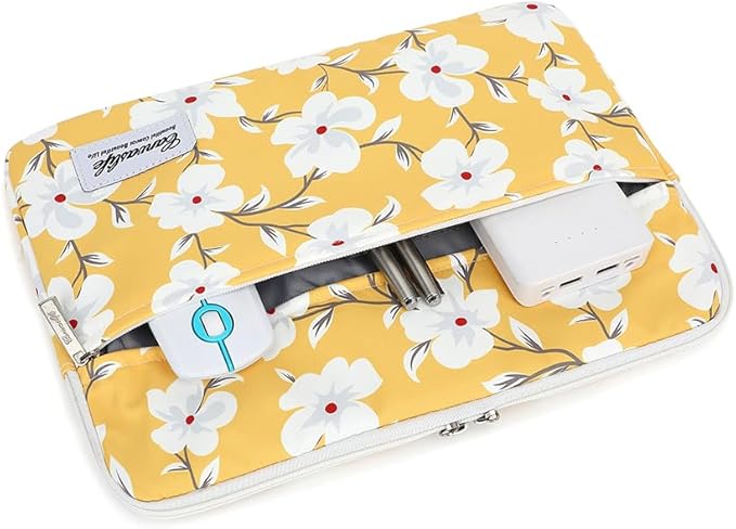 Canvaslife Yellow Flower Pattern Laptop Sleeve 14 inch Laptop Case Bag with Front Pocket - Waterproof Shockproof