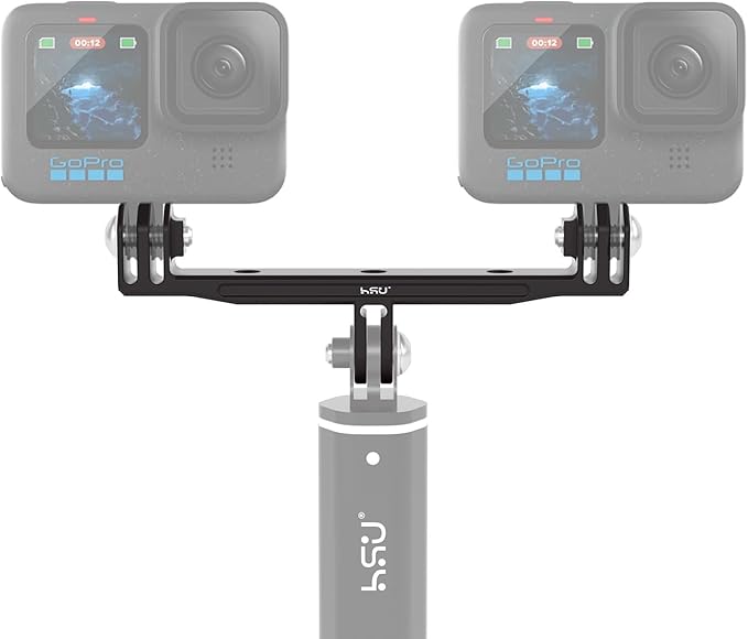 HSU Aluminum Dual Twin Mount Adapter (Extension) for GoPro Hero 13/12/11/10/9/8/7/6/5/4 DJI Osmo Action AKASO Campark and Other Action Cameras