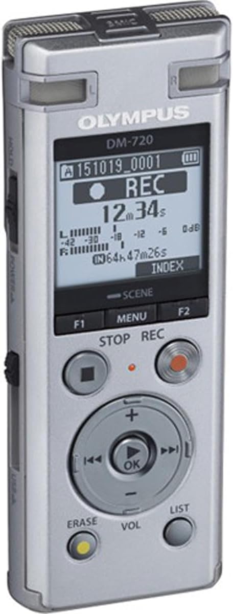 OM SYSTEM Olympus Voice Recorder DM-720 with 4GB, Micro SD Slot, USB Charging, Direction PC Connection, Transcription Mode, Silver