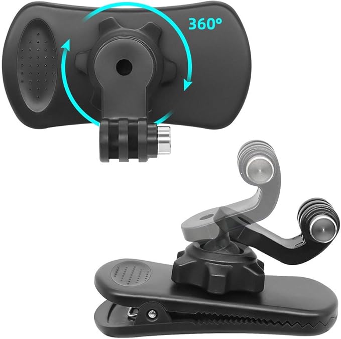 Backpack Strap Clip Mount, 360° Rotation Backpack Clamp Mount Compatible with Gopro Hero 13/12/11/10/9/8 Black, Session, DJI Osmo Action 6/5Pro/4/3 and Most Action Cameras (BC-2)