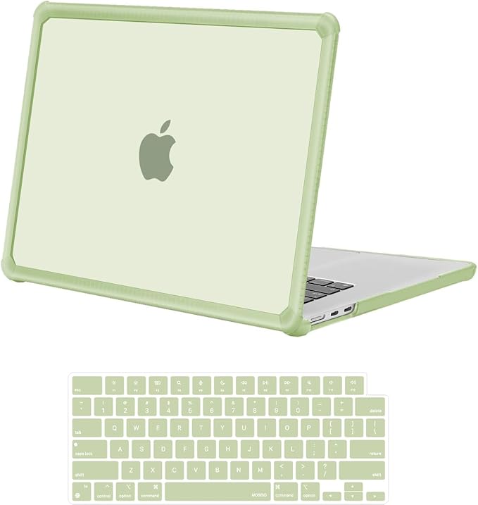 MOSISO Shock-Absorbing Hard Case Compatible with MacBook Air 15 inch M5 2026 M4 M3 M2 2025-2023 A3448 A3241 A3114 A2941,Anti-Cracking Heavy Duty Hard Shell with TPU Bumper&Keyboard Cover, Sage Green