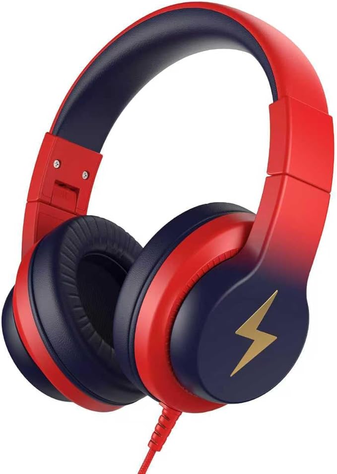 Candy Bila Kids Headphones, Wired Headphones for Kids Over Ear with Microphone, 85/94dB Volume Limiter Headphone for Girls Boys, Foldable Headphone for Learning, Gradient red to Dark Blue