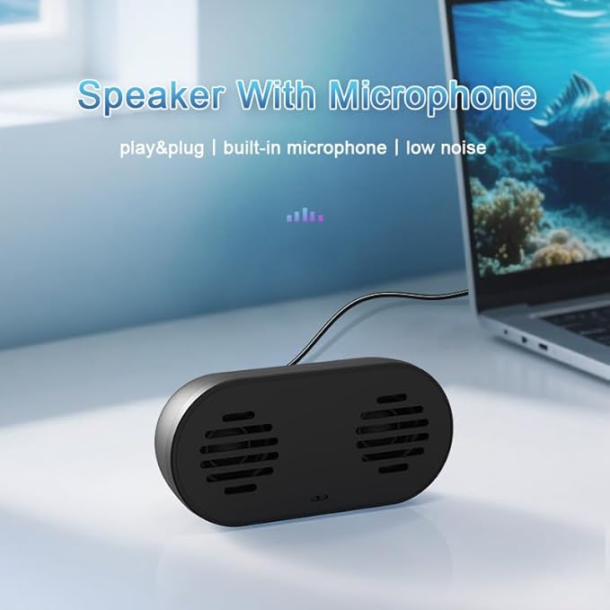 USB Computer Speaker with Built-in Microphone, Mini Soundbar Speaker for Desktop Laptop PC, Plug & Play USB Powered Small Sound Bar,Mini Speaker,360° Surround Sound for Gaming Music Movie