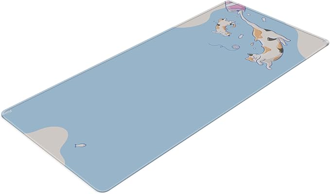 Pixio Mouse Pads - 36 x 16 inch XXL Milky Cats Blue Multifunctional Large Desk Mats for Gaming, Office, Desktop Anti-Slip Waterproof Washable Computer Mouse Mat