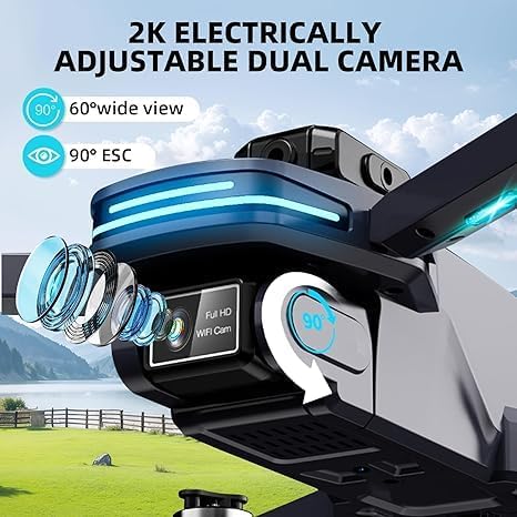 4K Camera Drone with Foldable Design, Dual Adjustable Lenses, Brushless Motors, Obstacle Avoidance, Altitude Hold, One-Touch Takeoff, Headless Mode, 2 Batteries, Storage Case Included