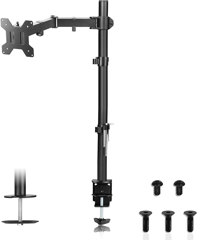 Suptek Single Monitor Arm Desk Mount Fully Adjustable Monitor Stand for 1 / One Screen up to 32 inch Extra Tall 31.5 inch Pole,Black (MD6821)