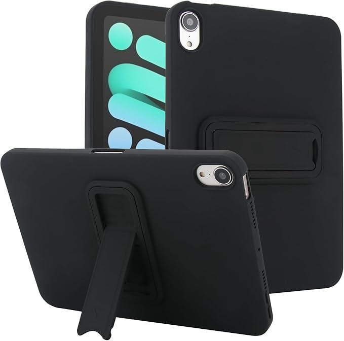 Case for iPad mini 7th & 6th Gen with Kickstand, Soft TPU + Hard PC Ultimate Delicate Touch Feeling Shockproof Protective Back Cover for iPad mini 7th 6th Women Men, Black