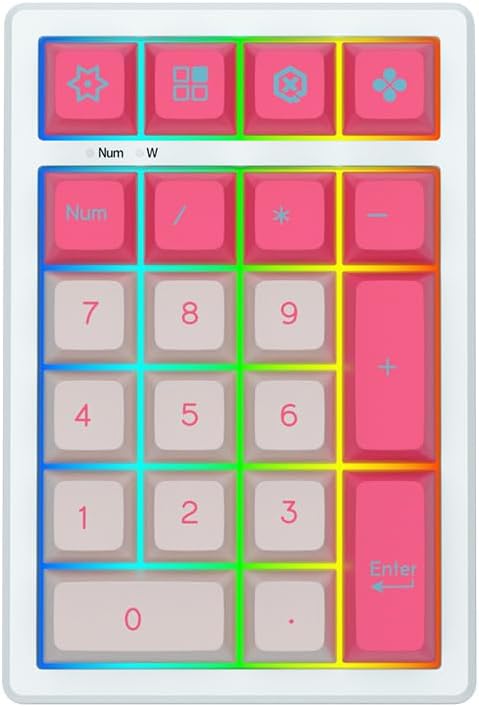 BOYI TD21 Hot Swap Numpad,21 Keys Mini Numpad Portable Keypad Bluetooth5.0/2.4G/Wired Number Pad Keyboard PBT Keycaps RGB Backlit Type-C Mini Keyboard (Pink Cherry Keycaps)
