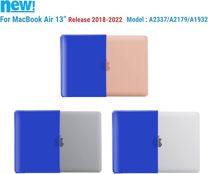 IBENZER Compatible with New MacBook Air 13 inch Case 2022 2021 2020 M1 A2337 A2179 A1932, Plastic Hard Shell Case with Keyboard Cover for Mac Retina Display with Touch ID, Royal Blue, MMA-T13RBL+1A