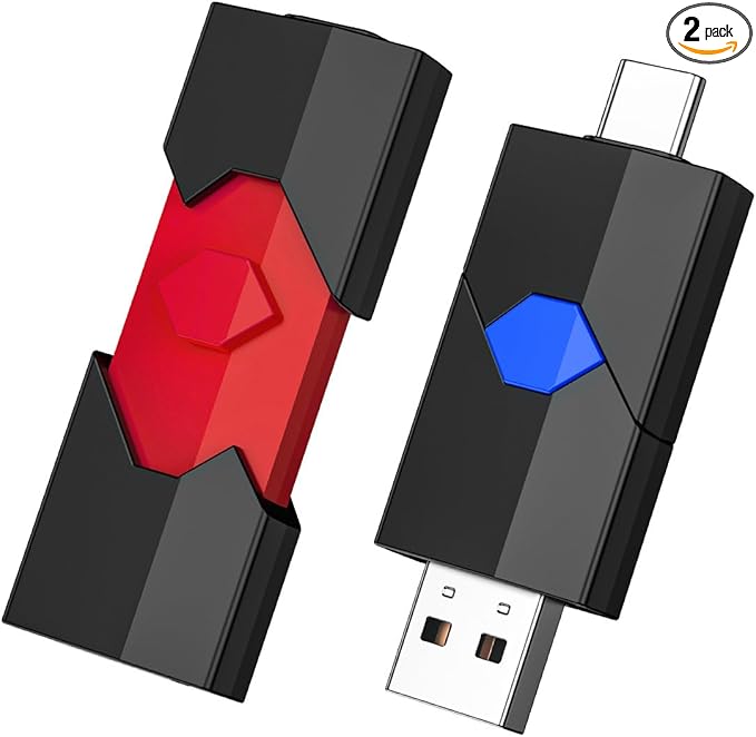 JUANWE 128GB USB Flash Drive 2Pack Type C + USB A Thumb Drive Retractable Dual Flash Drive 128GB Type C Memory Stick 2 in 1 Jump Drive for iPhone, iPad, Android Phones, Tablet, Laptop, Computers