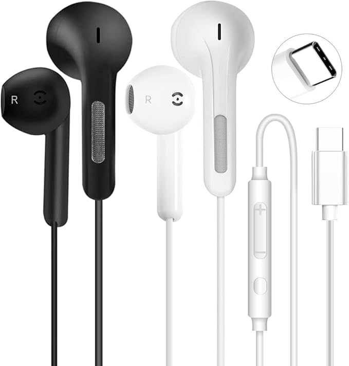 2 Pack USB C Headphones for iPhone 16 15 Pro Max Plus iPad Pro USB C Wired Earbuds with Mic Volume Control Type C Earphones Wired Noise Cancelling USBC Headphones for Samsung Galaxy S24 S23 Pixel 9 8