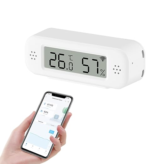 WiFi Thermometer, Humidity Meter with Smart Alert and Data Storage, Temperature and Humidity Monitor for Bedroom, Baby Room, Warehouse, Cellar, Greenhouse, White with Screen