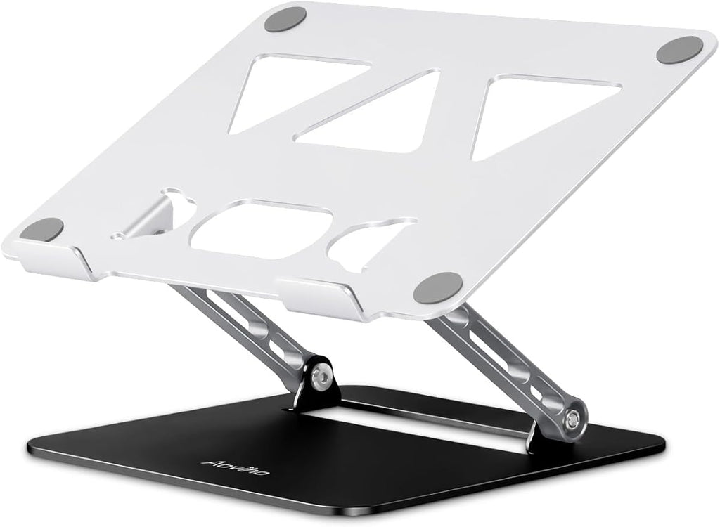 Aoviho Adjustable Laptop Stand for Desk,Portable Laptop Stand Holder and Riser,Foldable Aluminum Notebook Computer Stands for MacBook Air Pro HP Lenovo Dell Samsung, 10-15.6 inch (Silver-Gray-Black)
