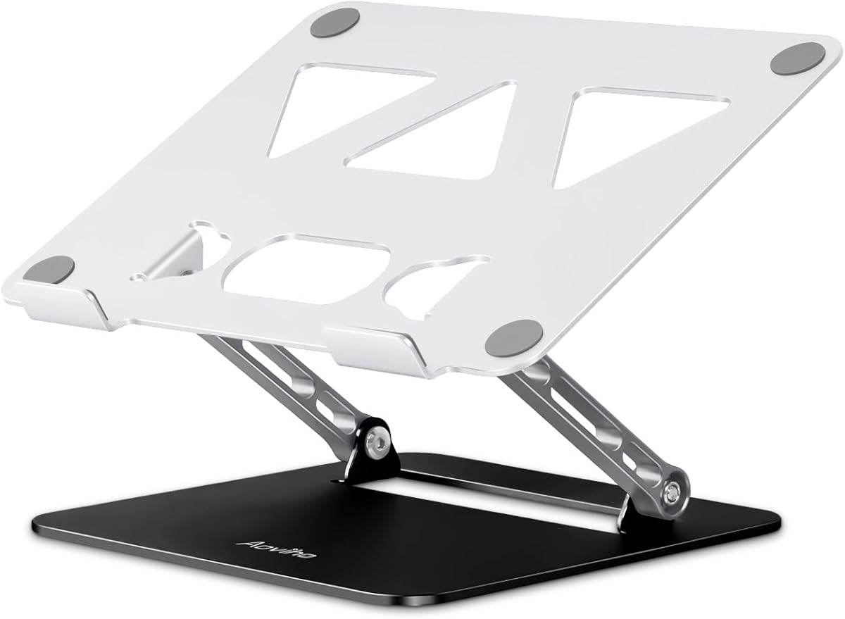 Aoviho Adjustable Laptop Stand for Desk,Portable Laptop Stand Holder and Riser,Foldable Aluminum Notebook Computer Stands for MacBook Air Pro HP Lenovo Dell Samsung, 10-15.6 inch (Silver-Gray-Black)