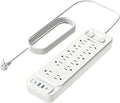 HITRENDS 12-Outlet Surge Protector Power Strip with 2 USB A + 2 USB C, 6FT Flat Plug Extension Cord, Dual Switches, Wide Spacing, 1250W/10A Multi Plug Outlet for Home Office Dormitory, White