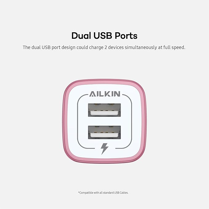 USB Wall Charger, Charger Block, AILKIN 2.1A Multiport Fast Charge Power Brick Cube for iPad, iPhone, iPod, Samsung Galaxy, Motorola, Moto, PS5, Huawei, HTC, LG, Nokia, USB A Charging Box, AC Adapter