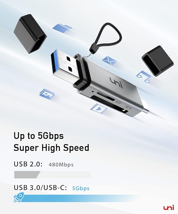 uni SD Card Reader, High-Speed USB C to Micro SD Card Adapter USB 3.0 Dual Slots, Memory Card Reader for SD/Micro SD/SDHC/SDXC/MMC, Compatible with MacBook Pro/Air, Chromebook, Android Galaxy