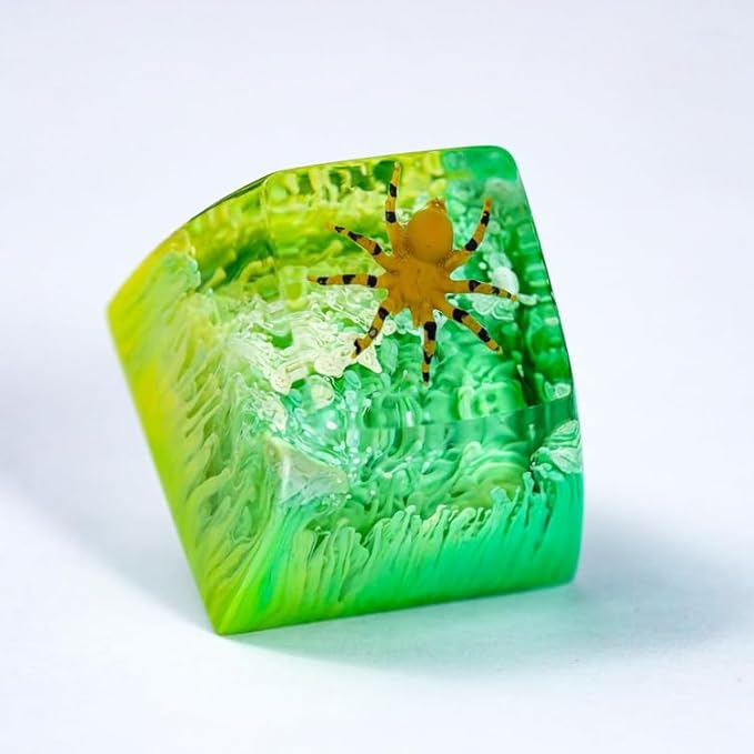 Tarantula Spider Artisan Keycap Green and Yellow Forest R1 SA Profile Custom Insects Keycaps 1U ESC Handmade Gaming Resin Key Cap Cherry MX Switch Compatible Mechanical Keyboard Spider Lover Gift