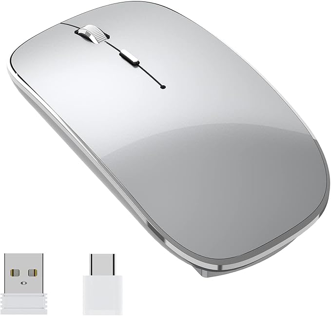 Halpilt Wireless Mouse Chargeable Portable Silent USB and Type-C Dual Mode Wireless Mouse 3 Adjustable DPI for Laptop, Mac, Android, PC (Q23S Black) (Grey)