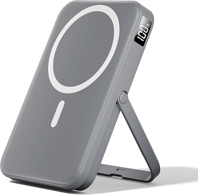 Magnetic Power Bank 10000mAh with for MagSafe Charging,PD 22.5W Fast Charge,Foldable Stand,Dual USB Output,LED Display (Space Gray)