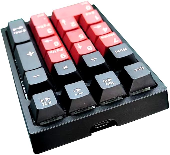 BOYI TD21 Hot Swap Numpad,21 Keys Mini Numpad Portable Keypad Bluetooth5.0/2.4G/Wired Number Pad Keyboard PBT Keycaps RGB Backlit Type-C Mini Keyboard (Black Red Cherry Keycaps)