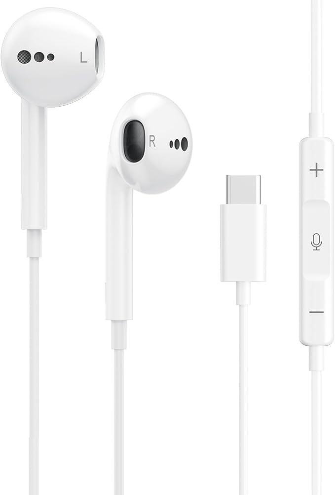 Wired Headphones USB C, Wired Earbuds for iPhone 17 16 15, Type C Earphones with Microphone & Remote Control, Wired Ear Buds USB C for iPhone Android, iPad, S25 S24 Ultra, Pixel 9