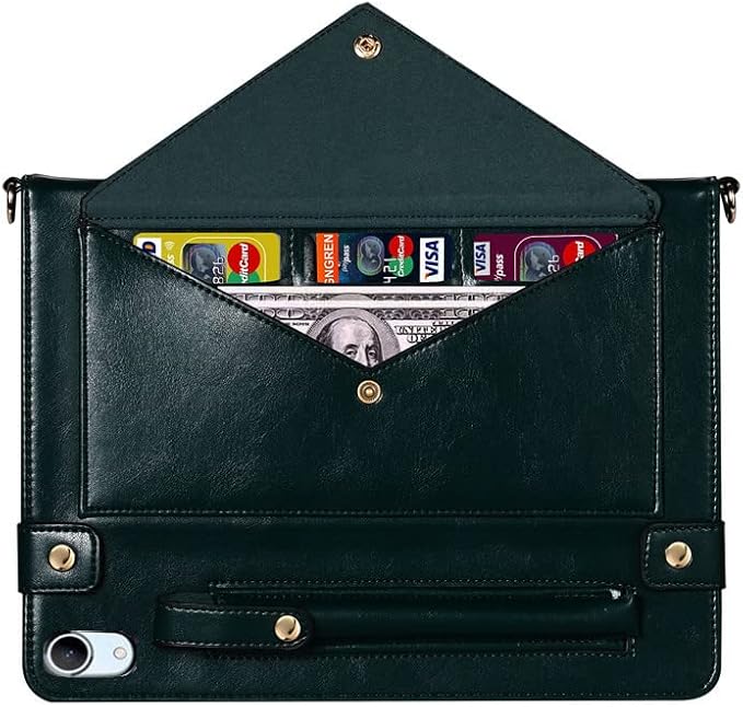 Handbag Case for iPad Mini A17 Pro (2024/2021), Techcircle Folio Stand PU Leather Crossbody iPad Mini 7/6 Cover with Pencil Holder+Card Slots Wallet Case with Shoulder Strap+Hand Strap, Midnight Green
