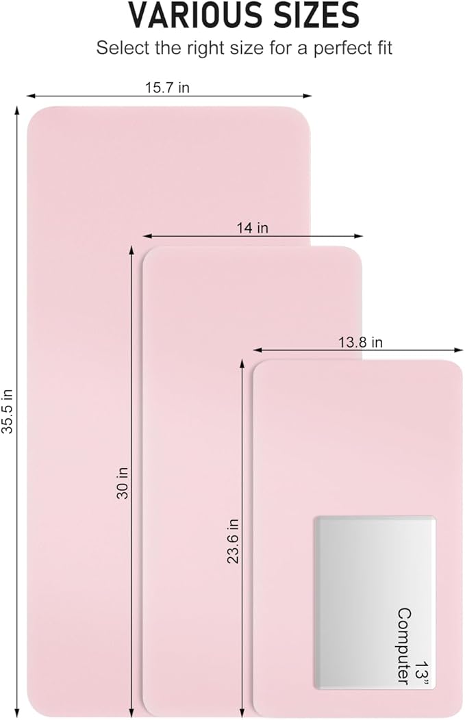 Desk Pad, 23.6" x 13.8" PU Leather Non-Slip Desk Mat Large Mouse Pad for Desktop, Waterproof Laptop Computer Writing Mat for Office, Home, Work, Gaming, Light Pink
