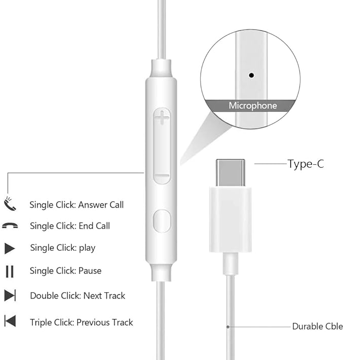 2 Pack USB C Headphones for iPhone 17 16 15 Pro Max Plus iPad Pro USB C Wired Earbuds with Mic Volume Control Type C Earphones Wired Noise Cancelling USBC Headphones for Samsung Galaxy S24 S23 Pixel 9