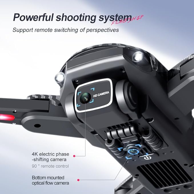 Drone with Camera 4K, 150° Adjustable Lens Foldable RC Quadcopter, Brushless Motors, Night Vision, Shock Absorbing, Obstacle Avoidance, One Key Take Off, 2 Batteries