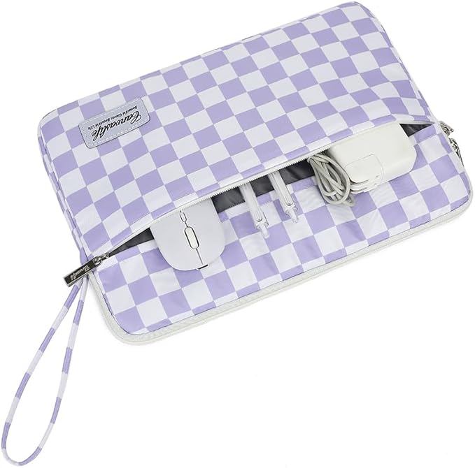 Canvaslife Laptop Sleeve Case Cover with Pocket for MacBook Pro 14 inch and 14 inch-14.4 inch HP, Lenovo, Dell, ASUS, Acer Notebook Computer (Purple Checker)