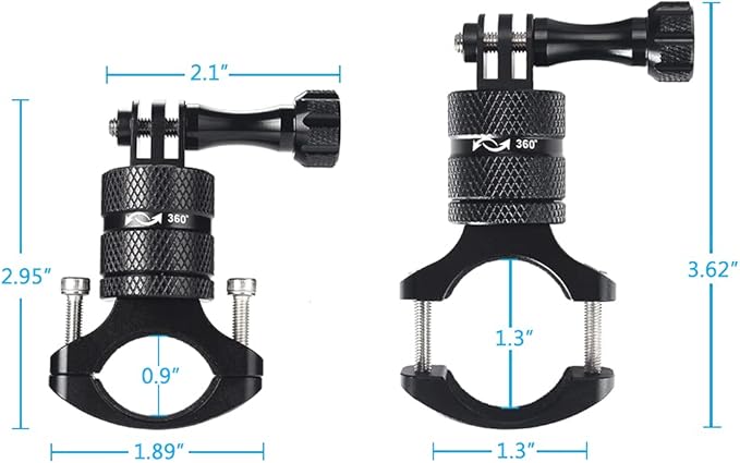 HSU Aluminum Bike Bicycle Handlebar Mount for GoPro Hero 13/12/11/10/9/8/7/6/5/4 Session AKASO Campark and Other Action Cameras, 360 Degrees Rotary Mountain Bike Rack Mount (Black)