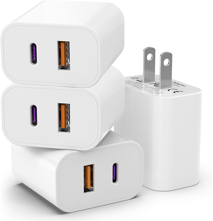 4 Pack i Phone 17 16 15 14 USB C Charger Block, iGENJUN 20W Dual Port QC + PD 3.0 Power Adapter Wall Charger, Double Fast Plug Charging Brick for i Phone 17/17 Pro/16/15/14/X, Galaxy - White