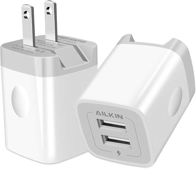 USB Wall Charger, Foldable Charger Adapter, AILKIN 2Pack 2.4Amp Dual Port Quick Charger Plug Cube AC Travel Box for iPhone 17 16 15 14 Pro Max 13 12 11Pro Max/XS/XR Plus, Samsung Galaxy