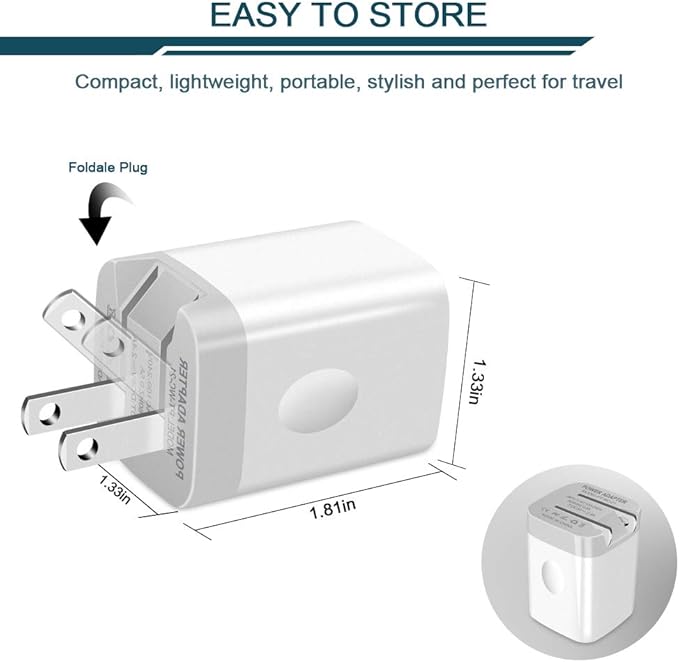 USB Wall Charger, Foldable Charger Adapter, AILKIN 2Pack 2.4Amp Dual Port Quick Charger Plug Cube AC Travel Box for iPhone 17 16 15 14 Pro Max 13 12 11Pro Max/XS/XR Plus, Samsung Galaxy
