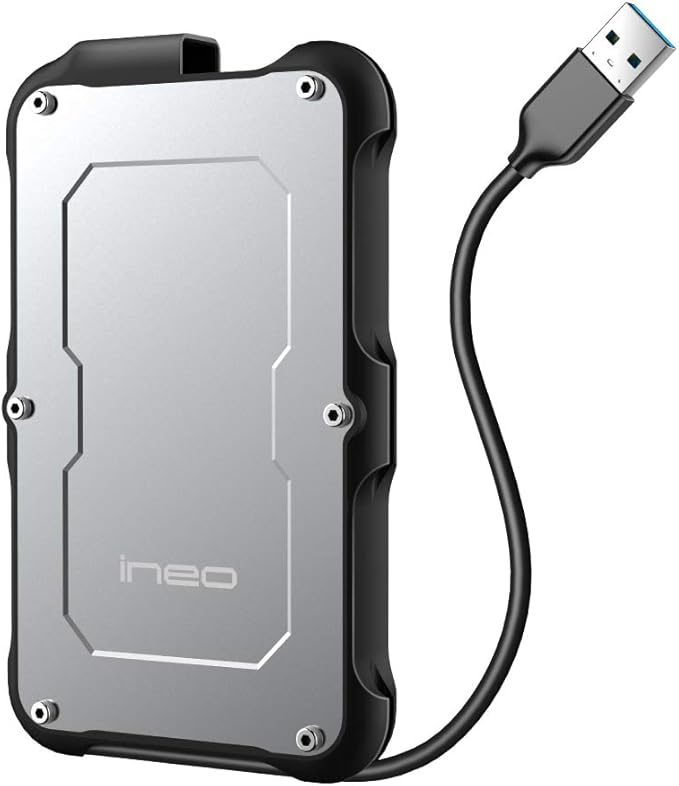 ineo 2.5" USB 3.0 Type-A Rugged Waterproof & Shockproof External Hard Drive Enclosure for 9.5mm & 7mm SATA HDD/SSD [T2580]