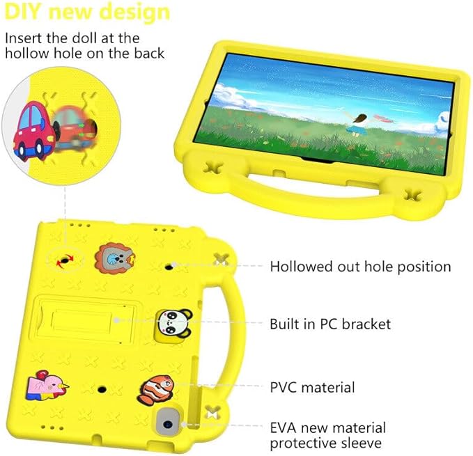 AKABEILA Compatible with Huawei MediaPad M3 Lite S 8.0/Samsung Tab A 8.0 2019 T290/T295/Tab A7 Lite 8.7 T220/T225 2021 Tablet Case, Kids Case with Shoulder Strap & Stand Handle Yellow