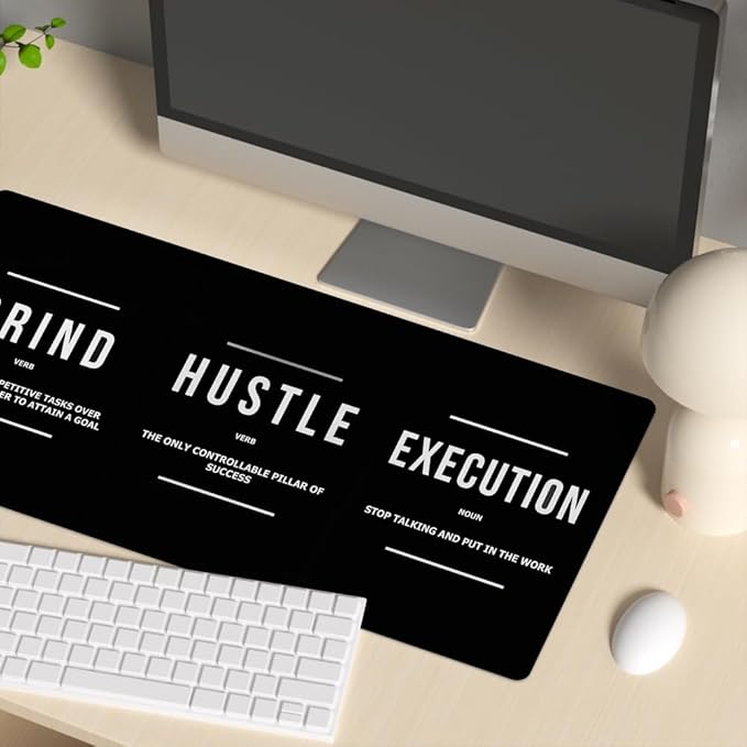 Motivational Office Long Mouse Pad Desk Pad Big Mouse Mat Inspirational Black Keyboard Hustle Desktop Entrepreneur Quote Mousepad for Mens Teens Gifts Daily Reminder 31.5"x15.7"