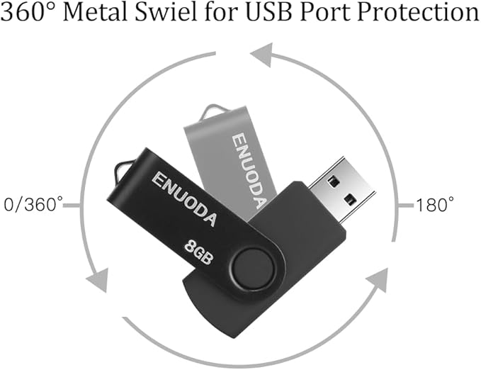 8GB Flash Drive 2 Pack ENUODA Thumb Drives 8GB Swivel Design USB 2.0 Memory Stick Jump Drive Pen Drive for File Storage and Data Transfer (Black Gold)
