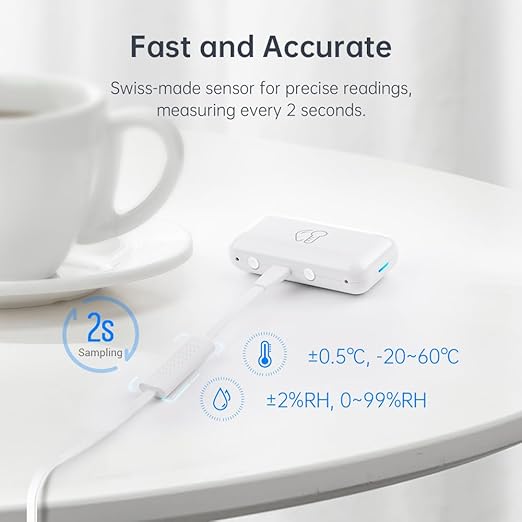 Thermometer and Hygrometer eTHS, WiFi Smart Temperature and Humidity Monitor Sensor, APP Phone Alert, TH2MQTT Home Assistant, Compatible with Alexa Google Home, No Hub Required