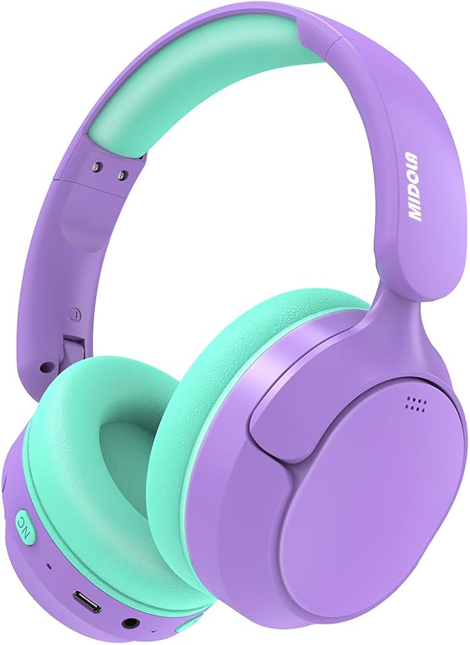 MIDOLA Kids Bluetooth Headphones Active Noise Cancelling,68H Play Time,Lightweight Wireless Foldable Over-Ear Headphone for Kid Toddler,Volume Limited 85/94dB,Headsets with Built-in Mic Purple