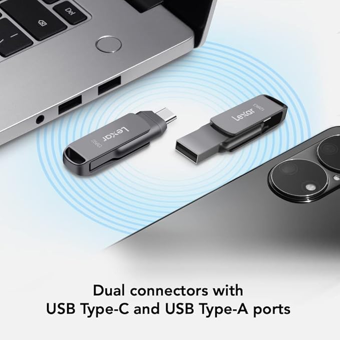 Lexar 512GB JumpDrive Dual Drive D400 USB 3.2 Type-C & Type-A Flash Drive for Storage Expansion, Photo Back-up for iPhone 15, Up to 170MB/s, Metal Housing & Swivel Design, Titanium (LJDD400512G-BNQNU)
