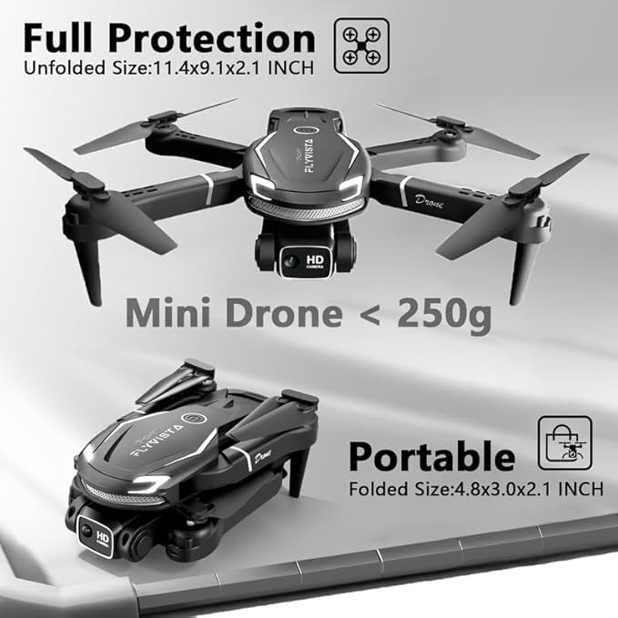 FLYVISTA Cool Mini Drone with Camera for Kids Adults Beginners, 1080P FPV Camera Remote Control Drone for Kids with 2 Batteries, One-Click Take Off/Landing, Altitude Hold, Headless Mode, 360° Flips, 3-Gear Speeds , Emergency Stop, Toys Gifts for Adults...
