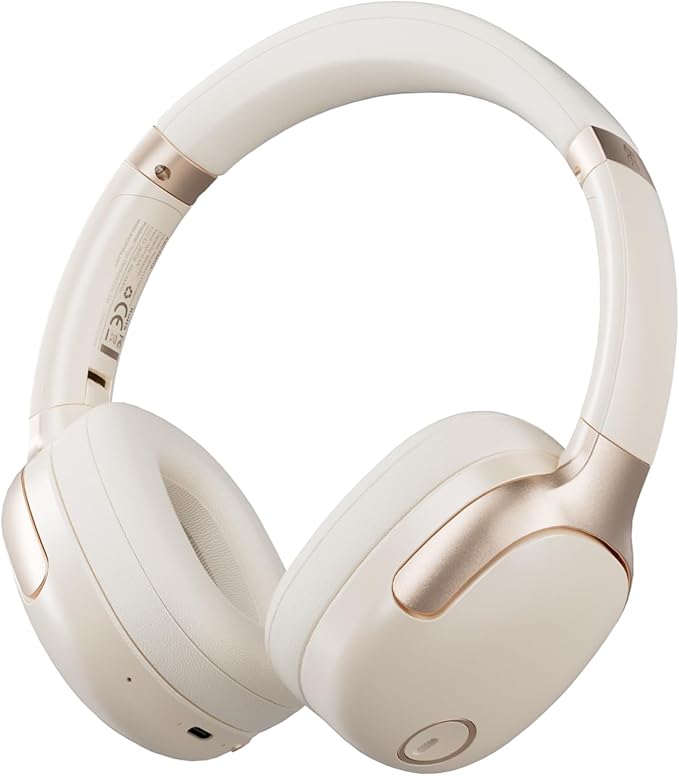 Hybrid Active Noise Cancelling Headphones, Wireless Over Ear Bluetooth, 50H Long ANC Playtime, Rotatable and Foldable, HiFi Audio Deep Bass, Customized EQ via APP, Transparency Mode (Off White)
