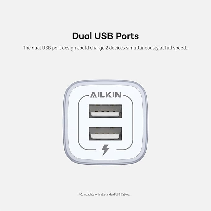 AILKIN 2.1A Multiport Fast Charge Power Brick Cube for iPad, iPhone, iPod, Samsung Galaxy, Motorola, Moto, Huawei, HTC, LG, Nokia, PlayStation5, Cell Phone Charger Box