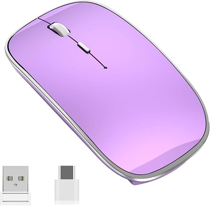 Halpilt Wireless Mouse Chargeable Portable Silent USB and Type-C Dual Mode Wireless Mouse 3 Adjustable DPI for Laptop, Mac, Android, PC (Q23S Black) (Purple)