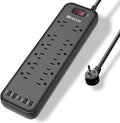 Power Strip Surge Protector with 12 Outlets & 4 USB Ports & 1 USB-C Port (5V/3A), 2360 Joules, Angled Flat Plug, Spaced Outlets & ETL Listed Power Outlet for Home Office - Black