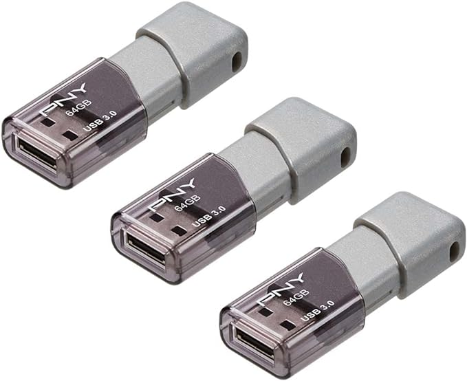 PNY 64GB Turbo Attaché 3 USB 3.0 Flash Drive,Grey (Pack of 3)