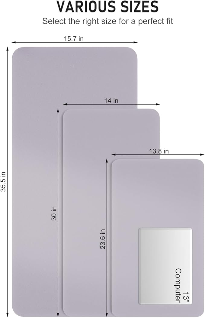 Desk Pad, 23.6" x 13.8" PU Leather Non-Slip Desk Mat Large Mouse Pad for Desktop, Waterproof Laptop Computer Writing Mat for Office, Home, Work, Gaming, Gray Pink