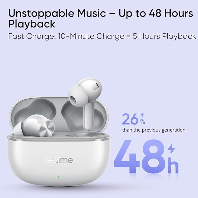 realme Buds T200 Lite Bluetooth in Ear Earbuds,4 Mic, AI ENC for Calls,48 Hours Total Playback with Fast Charging and Ultra Low Latency Gaming TWS, Google Fast Pair, with mic - (Gray)